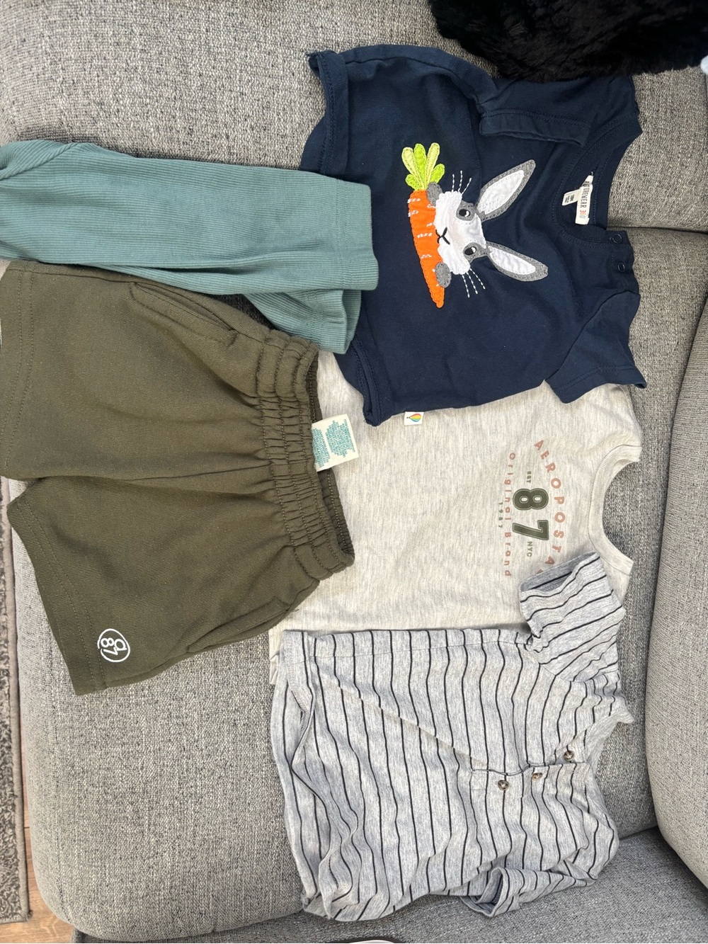 Navy Bunny Carrot Bodysuit + Neutral Baby Outfit Bundle